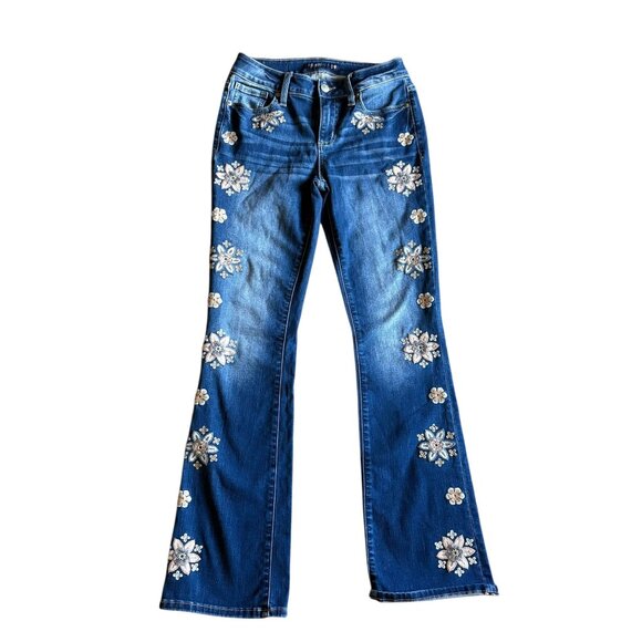 Miss Me Denim - Miss Me Floral Jeans Mid Rose Boot Embroidered Blue Cowgirl Size 26